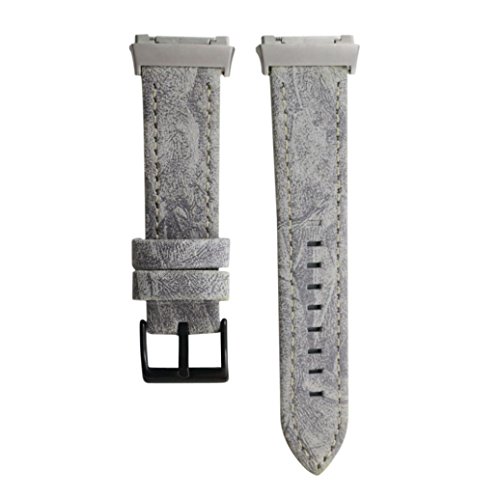 Lisin Classic Leather Wristband With Metal Connectors For Fitbit Ionic (Gray)