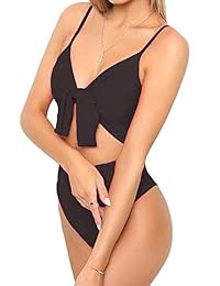 Qearal Trajes de baño de una pieza con tiras para dama Nudo de corbata Trajes de baño frontales Recortables Monokini Trajes de baño
