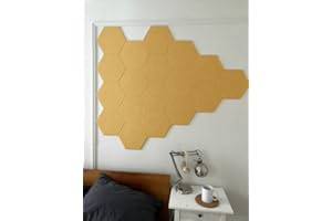 DECORITA Hexagon Felt Board Tiles - 12 Packs Self Adhesive Pinboard & Acoustic Panels | Modern Office Wall Decor for Home | Sound Absorbing Bulletin Board - Mustard