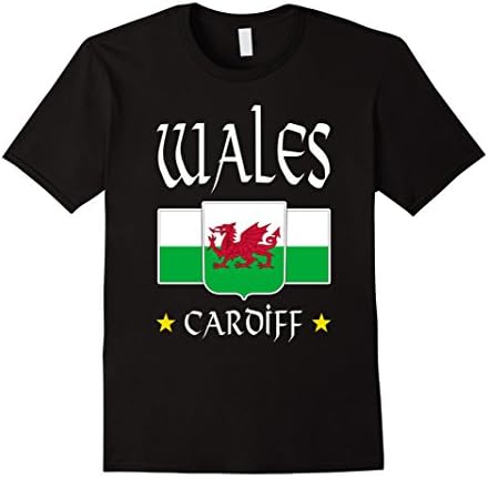 Men's CARDIFF T-shirt Welsh Pride Wales Flag Cymru Dragon 2XL Black