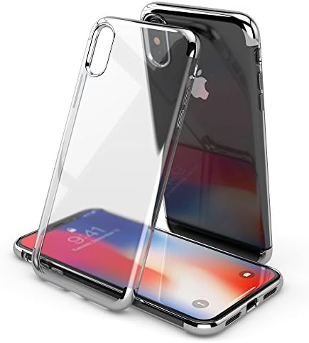 Clear iPhone X Case 5.8" 2018 Silver - Lottech - Transparent Wireless Charger Support Soft Flexible Ultra Thin TPU Bumper Slim Fit Design Protective Electroplating Cover For Apple iPhone 10