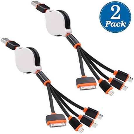 (2 Pack) USB Cable, Premium Quality 4 in 1 Multiple USB Charging Cable Adapter Connector with 8 Pin Lighting / 30 Pin / Micro USB / Mini USB Ports for iPhone iPad, LG, Samsung, and More