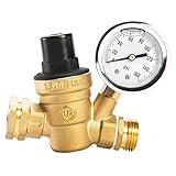 RV Rhodes Water Pressure Regulator Valve, Brass Lead-Free Adjustable Water Pressure Reducer with Gauge for RV Camper, Includes Inlet Screened Filter