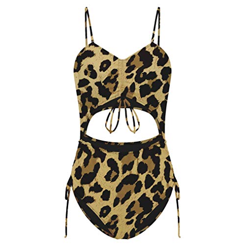 CIZITZZ Women\'s One Piece Swimsuit Cut Out High Waist Drawstring Padded Bathing Suits Monokinis,Leopard,L