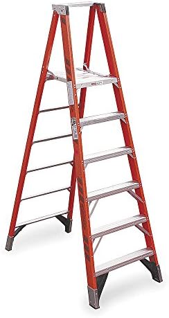 Werner P7406 Type IAA Fiberglass Platform Ladder, 6 Steps, Orange, 375lb Load Capacity, 8' Length, 30.5" Width, 7.56" Height