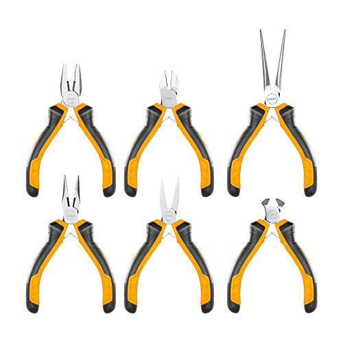 INGCO 6-teiliges Mini-Zangen-Set, inklusive 11,4 cm Kombizange, Seitenschneider, Spitzzange, Spitzzange, Flachzange…