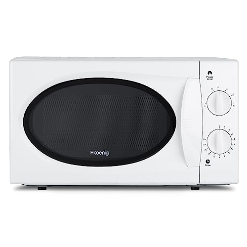 H.Koenig Vio6 Micro-Ondes Compact 20L Blanc, Puissant 700W, Plateau Tournant 24,5Cm, Multifonction 5 Niveaux De Chauffe Et Fonction Décongélation, Minuterie Jusqu'À 30Min, Rapide, Plan De Travail