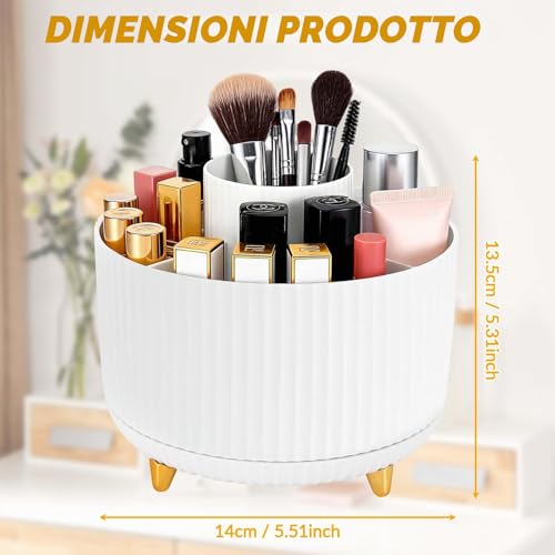 Staranry 360° Rotating Makeup Organizer Holder, Makeup Brush 5 Grids, Multifunction Cosmetic Makeup Organizer, Swivel Organizer for Dresser, Bedroom, Bathroom (White)