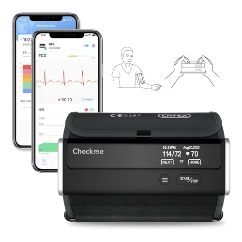 CheckMe BP2 Connect Arm Blood Pressure Monitor with ECG, 3 Consecutive Measurements, AI Analysis Report, Bluetooth and WiFi, Pulse Meter, Unlimited Data Management in APP