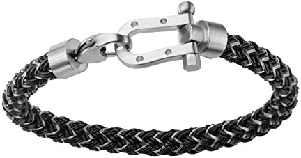 GranTodo Men's Stainless Steel Horseshoe With Cable Bracelet