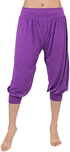 VEZEL Women's Soft Modal Cotton Yoga Pants Sports Cropped Trousers Pant Dance Harem Leggings Purple US 6