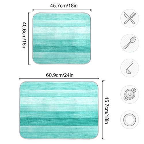 Teal Turquoise Green Wood Dish Drying Mat for Kitchen, Absorbent