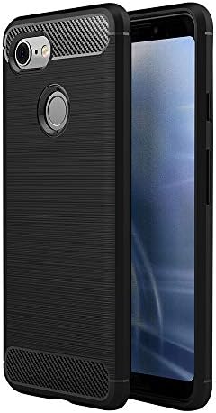 Google Pixel 3 Case Elekin [Rugged Armor] [Black] Pixel 3 Case Cover/Resilient Shock Absorption/Carbon Fiber Design for Pixel 3 (2018)- Black