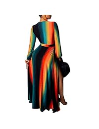 Vestido maxi de mujer con cuello en V profundo y manga larga