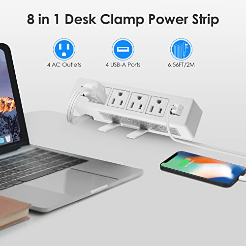 ANNQUAN Desktop Clamp Power Strip with 4 USB Ports,Desk Mount Power