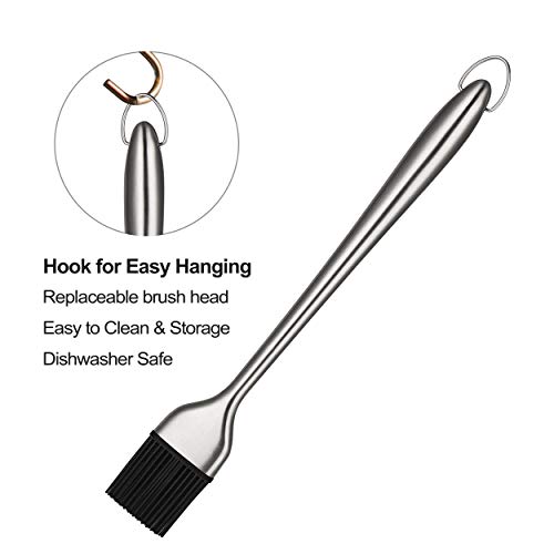 VOXLOVA Basting Brush, BBQ Grilling Pastry Brush - Food Grade 304 Stainless Steel Handles with Back up Silicone Brush Heads, for Kitchen Cooking, Marinating, Baking