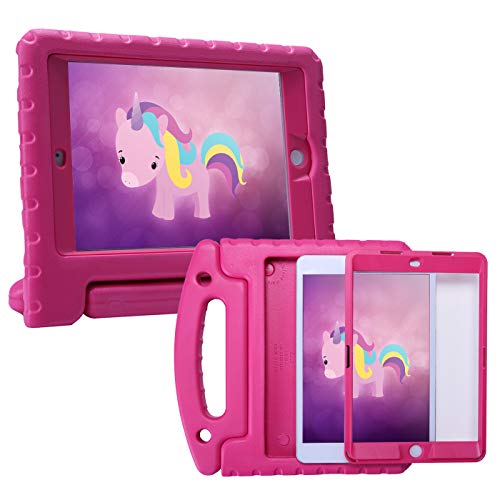 HDE Case for iPad Mini 1 2 3 Kids Shockproof Bumper Hard Cover Handle Stand with Built in Screen Protector for Apple iPad Mini 1st 2nd 3rd Generation (Hot Pink)