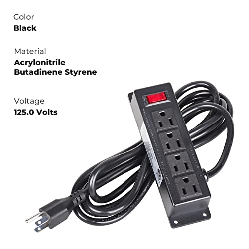 Power Strip Long Extension Cord, ICEELEC 4 Outlets with 10FT Power Cord, Flat Plug Mounting Power 3M Heavy Duty Long Cord for Home, Office, Wall Mount, Black