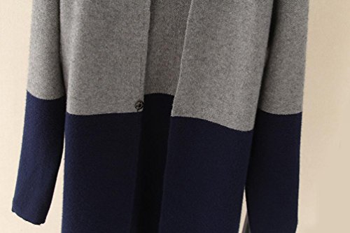 PHOTNO Warm Jackets Women Long Cardigans Color Block Open Front Long Sleeve Knit Cardigan Sweater Tunic Shirts (Navy) - Thumbnail 6