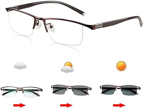 Reading Glasses Progressive Multifocal Photochromic Sunglasses, Aspheric No line Bifocal Lens Outdoor Readers for UV400 /Anti Glare/in Reading Magnification +1.00 to +3.00 Strength,Brown,+1.75