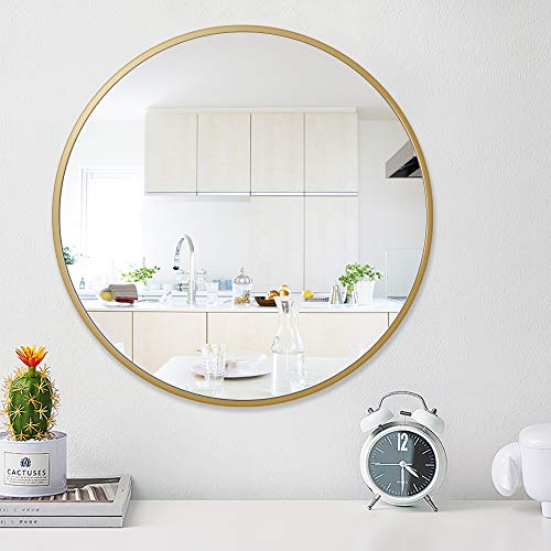 PexFix 30'' Wall Round Mirror, Modern Iron Art Frame Circle Wall-Mounted Decorative Mirror for Bedroom, Vanity Washrooms, Living Room & Entryway (Golden)