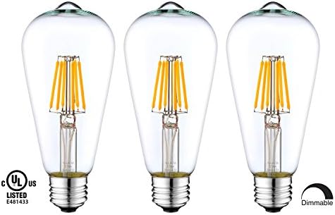 YUURTA ST64 5W 120V Dimmable Antique Vintage Retro Edison Style LED Filament Light Bulb E26 Medium Base 2700K Warm (Soft) White UL Listed Certified Omni Directional Decorative Energy Saving Pack of 3
