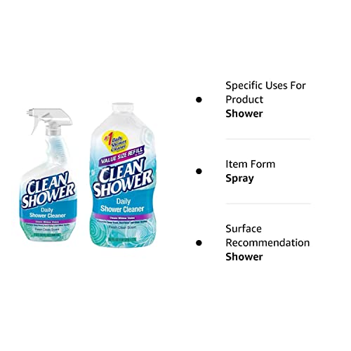Clean Shower, Daily Shower Cleaner No Scrub Bundle Pack [32oz. Spray