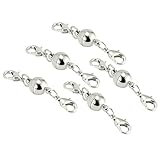 BEADNOVA 5pcs 8mm Silver Plated Magic Magnetic Jewelry Clasps Clever Clasps Built-In Safety Magnetic Lock with Lobster Clasp For Jewelry Making