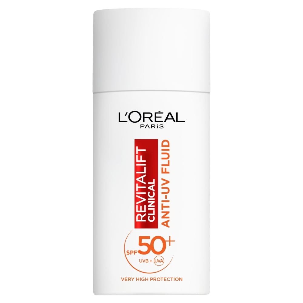 L’Oréal Paris Revitalift Clinical SPF 50+ Invisible UV Fluid, Protect, Prevent and Improve Ageing Signs, Non-Oily Formula for All Skin Tones, Advanced UV Protection and Antioxidant Vitamin C, 50ml