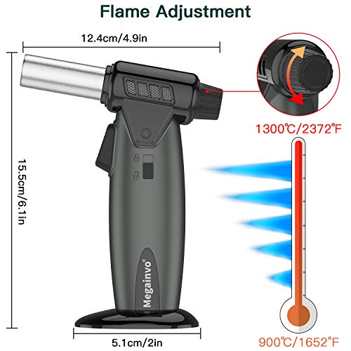 Butane Torch Kitchen Torch Lighter Culinary Butane Torch Refillable Professional Flame Adjustable Blow Torch for BBQ Creme Brulee Cooking Cigar Grill Torch Lighter Gun(Butane Gas Not Included)