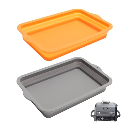 KEESHA Premium Drip Pan Liner, Food Grade Silicone Non-Disposable Grease Tray for Ninja OG700/800/900 Series and Weber Q, Traveler, Spirit I & II and Genesis II 200 &300 Series and More, 2 Pack