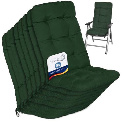 Beautissu 8er Set Hochlehner Auflagen Sitzpolster für Gartenstühle Outdoor