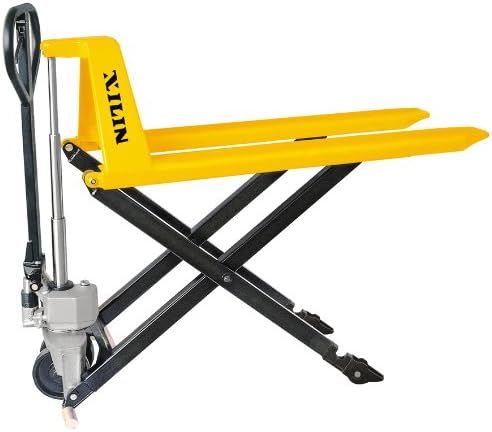 Xilin JF Scissor High Lift-2,200LBS Capacity-27" X 45"In- Manual Pallet Jack Truck (Polyurethane Wheels,Yellow)