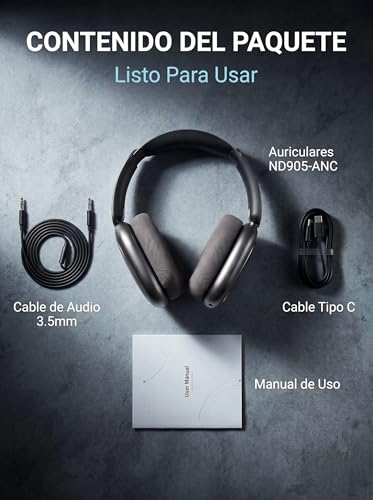 TEISCHE ND905-ANC Wireless Headphones with Bluetooth 5.4 Headband, Active Noise Cancellation (3 Modes), 3 Equalizers, 40H Autonomy, Magnetic Pads and Dual Connection (Black)