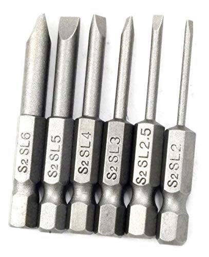LONKER 6pcs 50mm 2.0-6.0mm Flat Head Slotted Tip Screwdrivers Bits Set