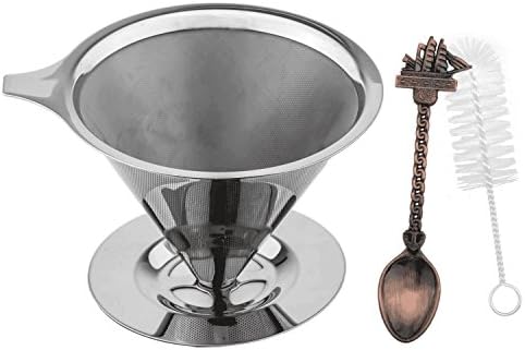 Stainless Steel Coffee Filters - SWENAT Reusable Paperless Cone Filter Coffee Maker with 2 Coffee Spoon and Brush