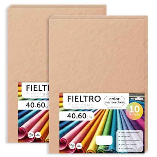 m-office Felt for Crafts, Coloured Felt, Soft and Flexible, Sewing Material, Patchwork Fabrics, Ideal for DIY Projects, Crafts or Decoration, 40 x 60 cm (Light Brown, 20 Pcs)