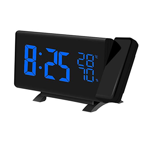 Alarm Clocks,(New Version) Projection Alarm Clock with FM Radio Multifunction LED Curved-Screen Projection FM Radio Digital Alarm Clock with Dual USB Port for Home Office Bedroom Living Room