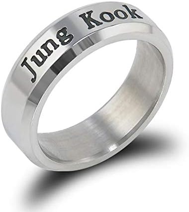 Ring Opeof Fashion Men Titanium Steel Rhinestone Letters Carving Finger Ring Jewelry Gift - Jung Kook