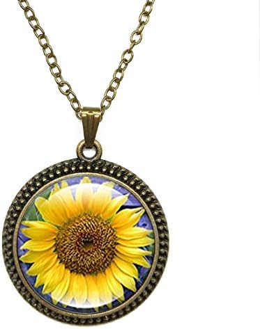 Antique Bronze Finish with Cable Chain Sunflower Vintage Style Pendant Necklace Personalized Necklace
