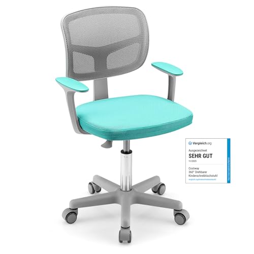 COSTWAY Schreibtischstuhl Kinder 360° drehbar, Sitzhöhe 40-54 cm (Türkis)