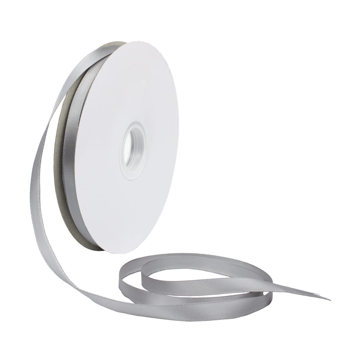 Photo 1 of 100 Yards 3/8 Inch Silver Gray Solid Satin Ribbon Single Face Fabric Ribbons for Gift Wrapping Hair Bows Floral DIY Craft Party Favor Sewing Wreath