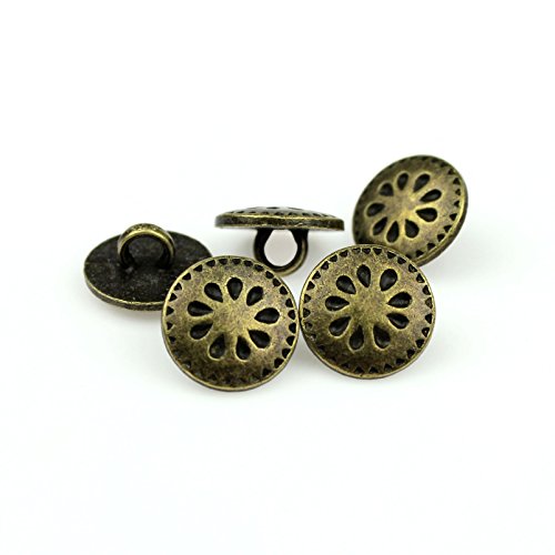 RECHERE 24PCS Metal Flower Pattern Round Shank Buttons For DIYS Sewings Embellishment(Bronze,13mm)