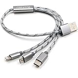 CREATOR 3 in 1 USB Cable 1ft Multiple USB Cable Cord 35cm Nylon Braided Multiple Universal Type c USB Cable for Nexus 6P ChromeBook Android-Grey