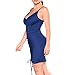 Tengo Women Casual Sling V-Neck Ruched Dress Sexy Party Straps Dresses(Navy,S)