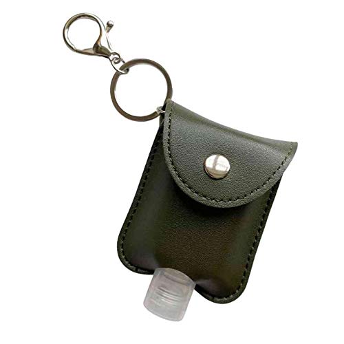 KEYLEAN Travel Leather Keyring Keychain with Refillable Flip Cap Portable Squeeze Bottle for Hand Sanitiser, Lotion, Liquid, 30ml, Khaki