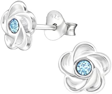 Flower Earrings with sparkly crystal (various options): 925 Sterling Silver earrings for girls - Sterling Silver studs – silver ear stud earrings - gift box