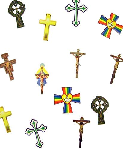 Assorted Cross and Crucifix Stickers for Sunday School or Classroom, Roll of 100