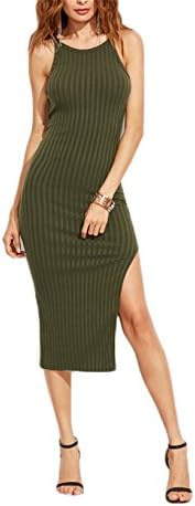 Rising ON Women Dress Winter Autumn 2016 Women Fall Fashion Designer Side Slit Ribbed Cami Dress Army Green L