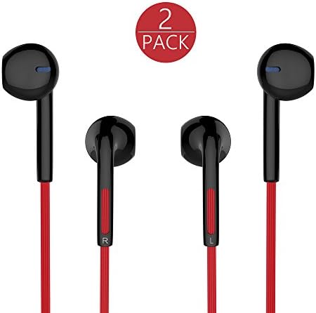 TOBETB 2 Packs Earbuds Stereo Headphones with Microphone 3.5mm earbuds for iPhone Samsung Galaxy and Android Compatible Black+Red
